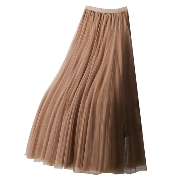 vigerkar Women's Pleated A-Line High Waist Swing Tulle Midi Skirt OTHER, XL