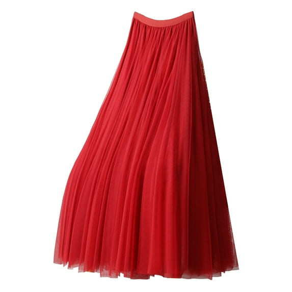 vigerkar Women's Pleated A-Line High Waist Swing Tulle Midi Skirt RD2, S