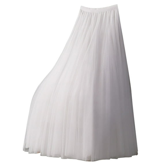 vigerkar Women's Pleated A-Line High Waist Swing Tulle Midi Skirt White, M