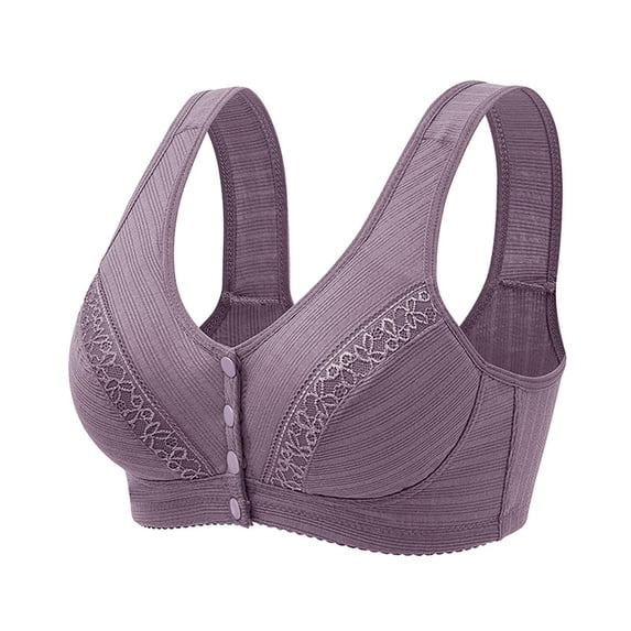 vigerkar Women's Plus-Size Front Closure Wireless Lightweight Seamless Push-Up Wide Strap Camisole Bra Purple, 44