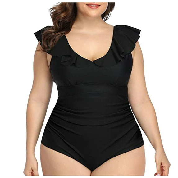 vigerkar Women's Plus Size One Piece Swimsuit Tummy Control Bathing Suit Cute V Neck Maternity Swimwear Black, XL