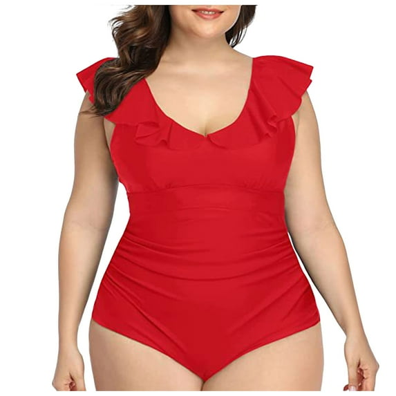 vigerkar Women's Plus Size One Piece Swimsuit Tummy Control Bathing Suit Cute V Neck Maternity Swimwear RD1, XL