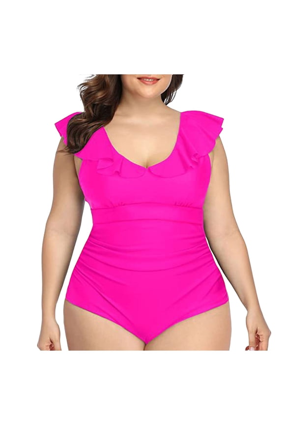Women's Plus Size One Piece Swimsuit Tummy Control Bathing Suit Cute V Neck Maternity Swimwear RD2, XXL