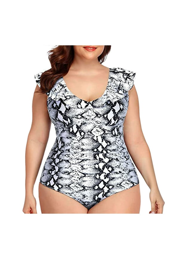 Women's Plus Size One Piece Swimsuit Tummy Control Bathing Suit Cute V Neck Maternity Swimwear Silver, XL