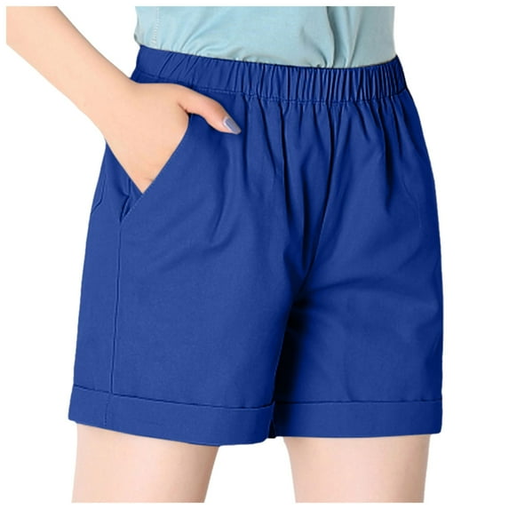 vigerkar Women's Plus Size Summer Shorts,Fashion Solid Elastic Waist Sport Shorts Spring Casual Loose Beach Shorts with Pockets Blue, S