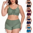 thumbnail image 1 of vigerkar Women's Plush Size Drawstring Tie High Waist Boy Shorts 2 Piece Bathing Suit (Blue, 4XL), 1 of 6