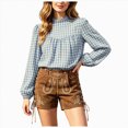 thumbnail image 1 of vigerkar Women's Puff Long Sleeve Flowy Gingham Tops | Neck Blouses,Going Out Tops,Bussiness Casual,Dressy,Plaid Shirts,2026 tops (Blue, M), 1 of 5