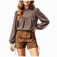 thumbnail image 1 of vigerkar Women's Puff Long Sleeve Flowy Gingham Tops | Neck Blouses,Going Out Tops,Bussiness Casual,Dressy,Plaid Shirts,2026 tops (Coffee, S), 1 of 5