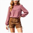 thumbnail image 1 of vigerkar Women's Puff Long Sleeve Flowy Gingham Tops | Neck Blouses,Going Out Tops,Bussiness Casual,Dressy,Plaid Shirts,2026 tops (Red, XXL), 1 of 7