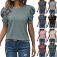 thumbnail image 1 of vigerkar Women's Puff Short Sleeve T Shirts Crew Neck Tunic Dressy Casual Summer Vacation Tops (Pink, L), 1 of 8