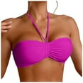 thumbnail image 1 of vigerkar Women's Push Up Bikini Tops Halter Drawstring Ruched Solid Swim Bra Padded Beach Bikini Top Back Slim Straps Bathing Suit Red, XL, 1 of 9