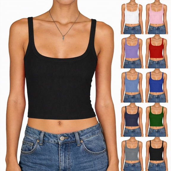vigerkar Women's Ribbed Crop Tank Tops Scoop Neck High Back Basic Sleeveless Rib Shirt Summer Athletic Top (Pink, S)