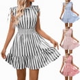 thumbnail image 1 of vigerkar Women's Ruffle Hem Striped Summer Dresses Sleeveless High Waist Smocked Sundress Button Up Peplum Mini Dress (Pink, L), 1 of 5