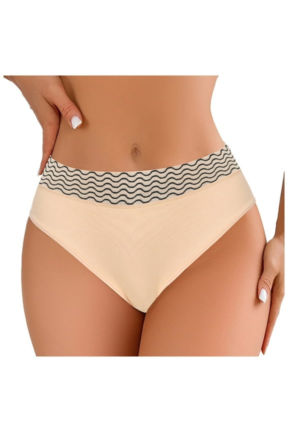 Women's Seamless -Lifting Panties - Mid-Rise Full Coverage Underwear with Color-Block Design & Tummy Control Beige, M