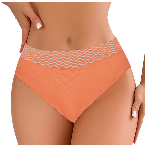 vigerkar Women's Seamless -Lifting Panties - Mid-Rise Full Coverage Underwear with Color-Block Design & Tummy Control Orange, XS