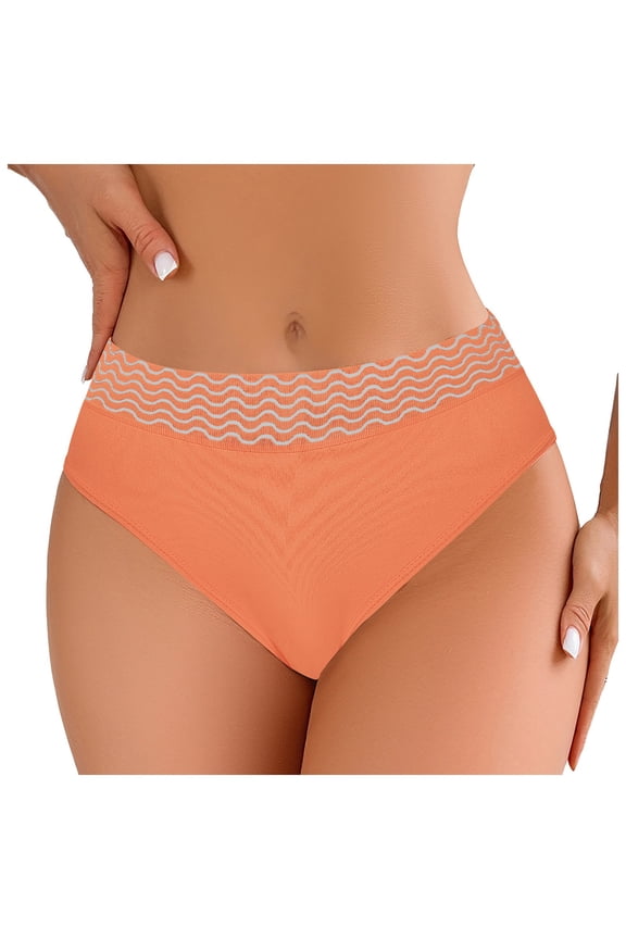 Women's Seamless -Lifting Panties - Mid-Rise Full Coverage Underwear with Color-Block Design & Tummy Control Orange, XS