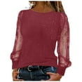 thumbnail image 1 of vigerkar Women's Sequin Blouses Shiny Glitter Mesh Tops Splice Sparkly Dressy Long Sleeve Loose Tunic Fall Casual Shirts (Wine, L), 1 of 8