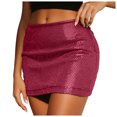 thumbnail image 1 of vigerkar Women's Sequin Skirt Metallic Glitter Skirt Elastic Waist Sparkly Club Bodycon Mini Skirt (Wine, S), 1 of 9