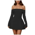thumbnail image 1 of vigerkar Women's Sexy Bodycon Off The Shoulder Mesh Long Sleeve Elegant Cocktail Party Mini Dresses Black, L, 1 of 5