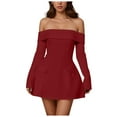 thumbnail image 1 of vigerkar Women's Sexy Bodycon Off The Shoulder Mesh Long Sleeve Elegant Cocktail Party Mini Dresses Red, XL, 1 of 5