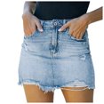 thumbnail image 1 of vigerkar Women's Sexy Mid Waist Denim Frayed Raw Hem Ripped Stretchy Jean Skirts Blue, XL, 1 of 8