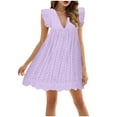 thumbnail image 1 of vigerkar Women's Sexy Summer V Neck Dress with Short Loose Ruffle Sleeve Dress Purple, L, 1 of 6