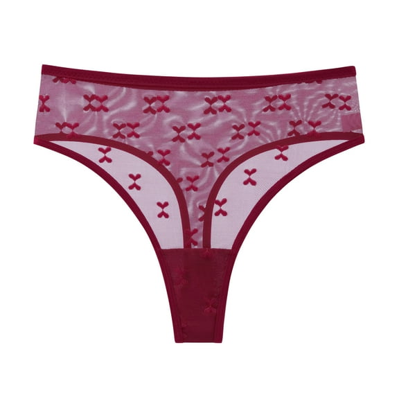 vigerkar Women's Sheer Mesh Panties Sexy Cutout Bow Thongs See Through Panties Underwear (Wine, M)