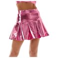 thumbnail image 1 of vigerkar Women's Shiny Flared Pleated Y2k Outfit Mini Glitter Skater Skirt (Pink, L), 1 of 5