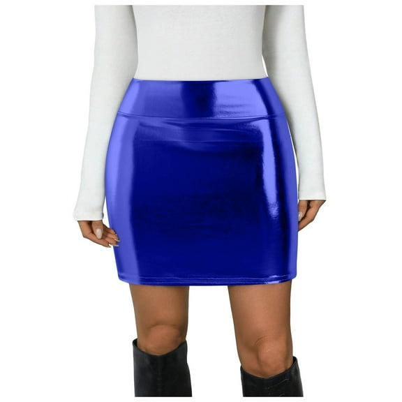 vigerkar Women's Shiny Stretchy Metallic Liquid Look Mini Skirts BU1, M