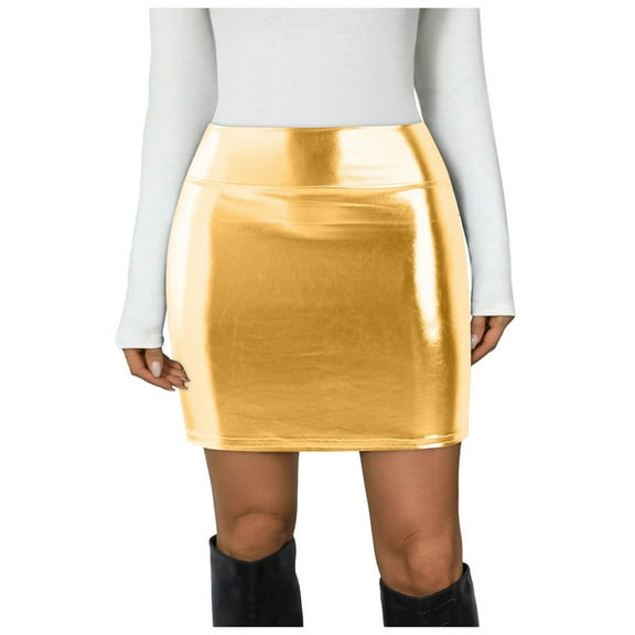 vigerkar Women's Shiny Stretchy Metallic Liquid Look Mini Skirts GD1, XXL