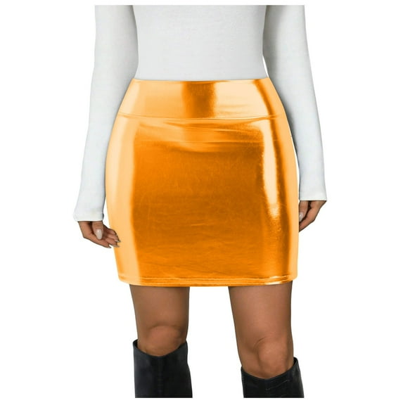 vigerkar Women's Shiny Stretchy Metallic Liquid Look Mini Skirts GD2, M