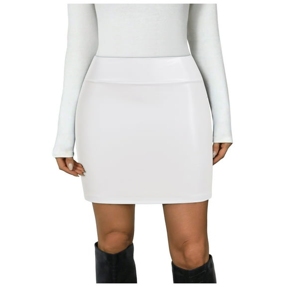 vigerkar Women's Shiny Stretchy Metallic Liquid Look Mini Skirts White, L