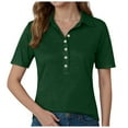 thumbnail image 1 of vigerkar Women's Short Sleeve Polo T-Shirt - Casual Button-Up Loose Fit Top for Summer Comfort Style Green, XL, 1 of 6