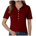 thumbnail image 1 of vigerkar Women's Short Sleeve Polo T-Shirt - Casual Button-Up Loose Fit Top for Summer Comfort Style , XXL, 1 of 6
