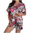 thumbnail image 1 of vigerkar Women's Silk Satin Pajamas Set Short Sleeve Sleepwear Two Piece Button Down Pj Set Lounge Outfit (Grey, L), 1 of 7