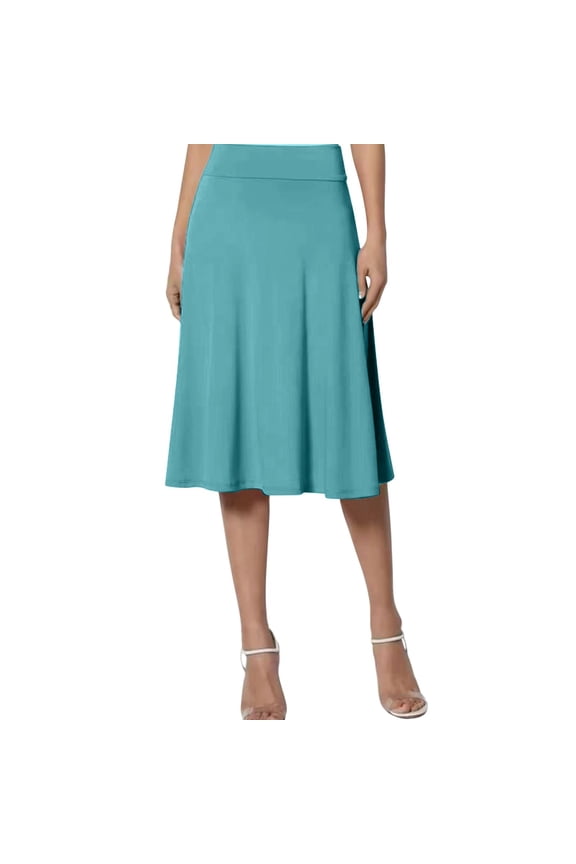 Women's Simple Foldover Stretch A-Line Flared Knee Length Skirt Comfy Stylish Sky Blue, M