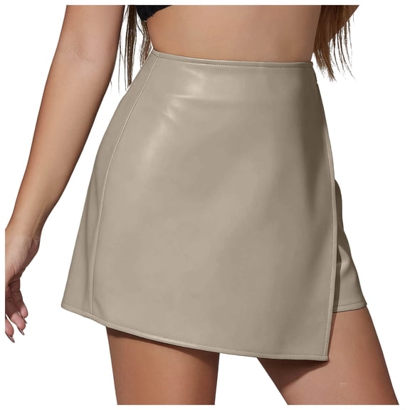 vigerkar Women's Skirt High Waist A Lined Mini Short Skirts Fall Winter Casual Trendy Clothes (Beige, S)