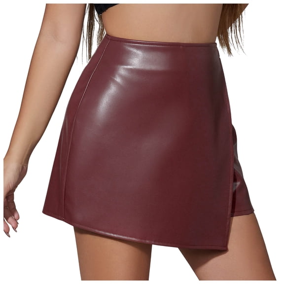 vigerkar Women's Skirt High Waist A Lined Mini Short Skirts Fall Winter Casual Trendy Clothes (Wine, L)