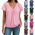 thumbnail image 1 of vigerkar Women's Solid Casual Summer T Shirts Short Sleeve V Neck Tops Tshirts (Dark Green, L), 1 of 5