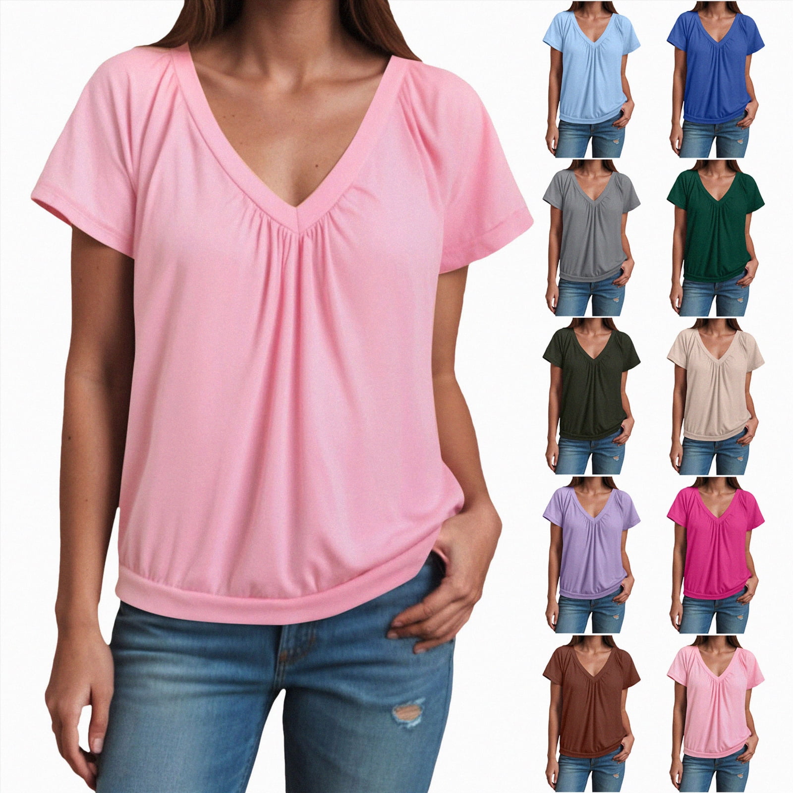 vigerkar Women's Solid Casual Summer T Shirts Short Sleeve V Neck Tops ...