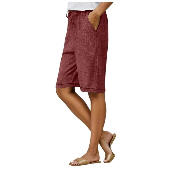 vigerkar Women's Solid Color Casual Shorts â Elastic Waist, Mid-Length Bermuda Pants with Pockets , XL