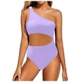 thumbnail image 1 of vigerkar Women's Solid Color One Piece Swimsuits Monokini One Shoulder Cutout High Cut Bathing Suits Beachwear Purple, M, 1 of 9