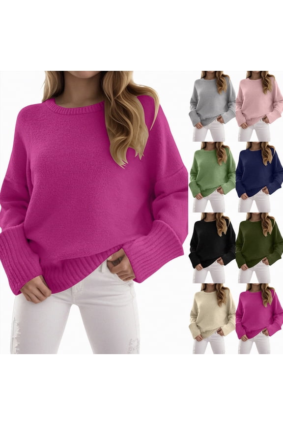 Women's Solid Color Oversized Sweaters Fuzzy Chunky Warm Pullover Sweater (Hot Pink, S)