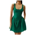 thumbnail image 1 of vigerkar Women's Square Neck Ruffle Hem Mini Dress Ruched Waist Short Party Dresses Dark Green, XXL, 1 of 9
