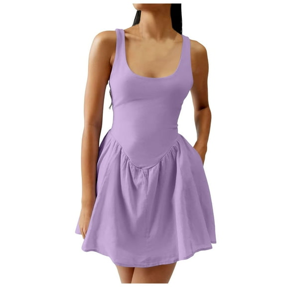 vigerkar Women's Square Neck Ruffle Hem Mini Dress Ruched Waist Short Party Dresses Light Purple, L
