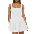 thumbnail image 1 of vigerkar Women's Square Neck Summer Party Flowy Ruffle Hem Ruched Waist Mini Dress White, S, 1 of 6