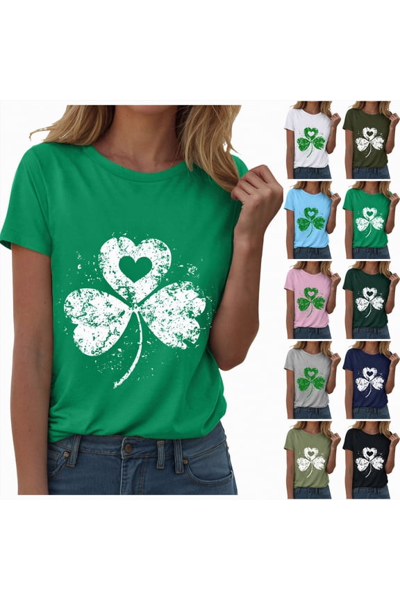 Women's St Patrick's Day T-Shirt Lucky Irish Shamrock Graphic Tees Tops (White, L)