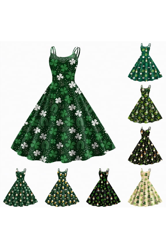 Women's St Patricks Day Print Dress Sleeveless Shamrock Dress in Irish Festivals Party (Light Green, L)