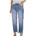 thumbnail image 1 of vigerkar Women 's Straight Leg Jeans High Waist Loose Fit Denim Jeans Casual Distressed Denim Pants Wide Leg Raw Hem Jeans Light Blue, S, 1 of 9