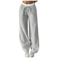 thumbnail image 1 of vigerkar Women's Striped Print Drawstring Waist Vacation Coastal Flowy Wide Leg Pants Grey, XL, 1 of 9